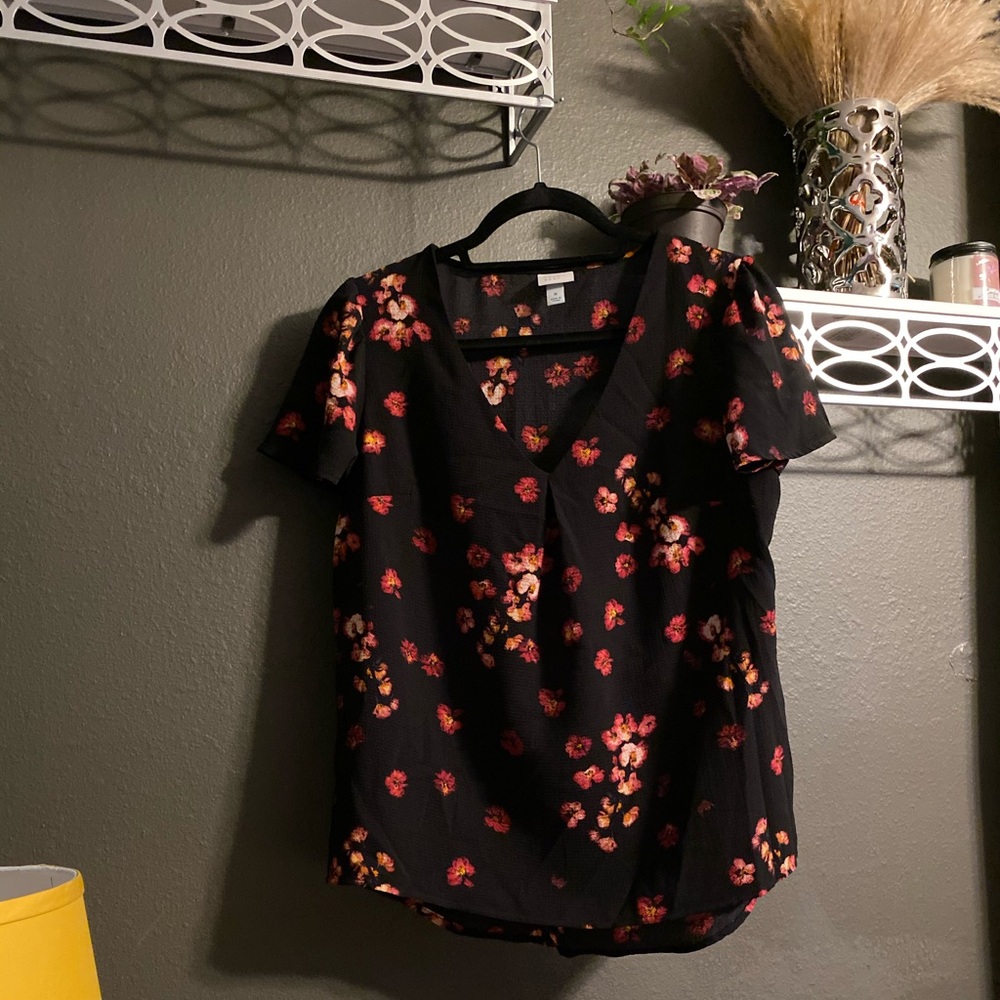A New Day Red and Black Floral Blouse